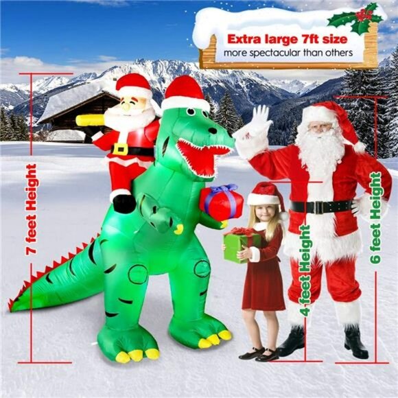 Inflatable Santa on Dinosaur Christmas Decorations, with LED Lights - Picture 5 of 7